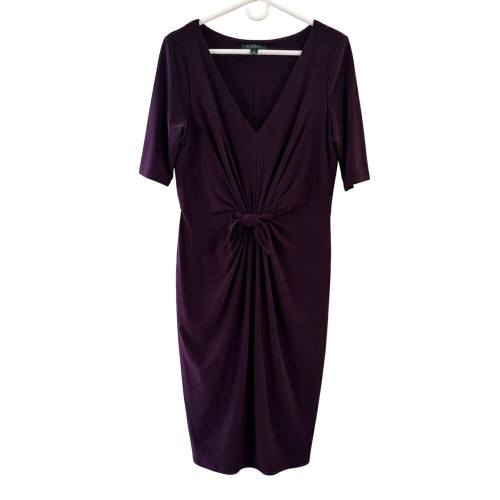 Lauren Ralph Lauren Women’s 3/4 Sleeve Front Tie Sheath Dress Purple Size 14